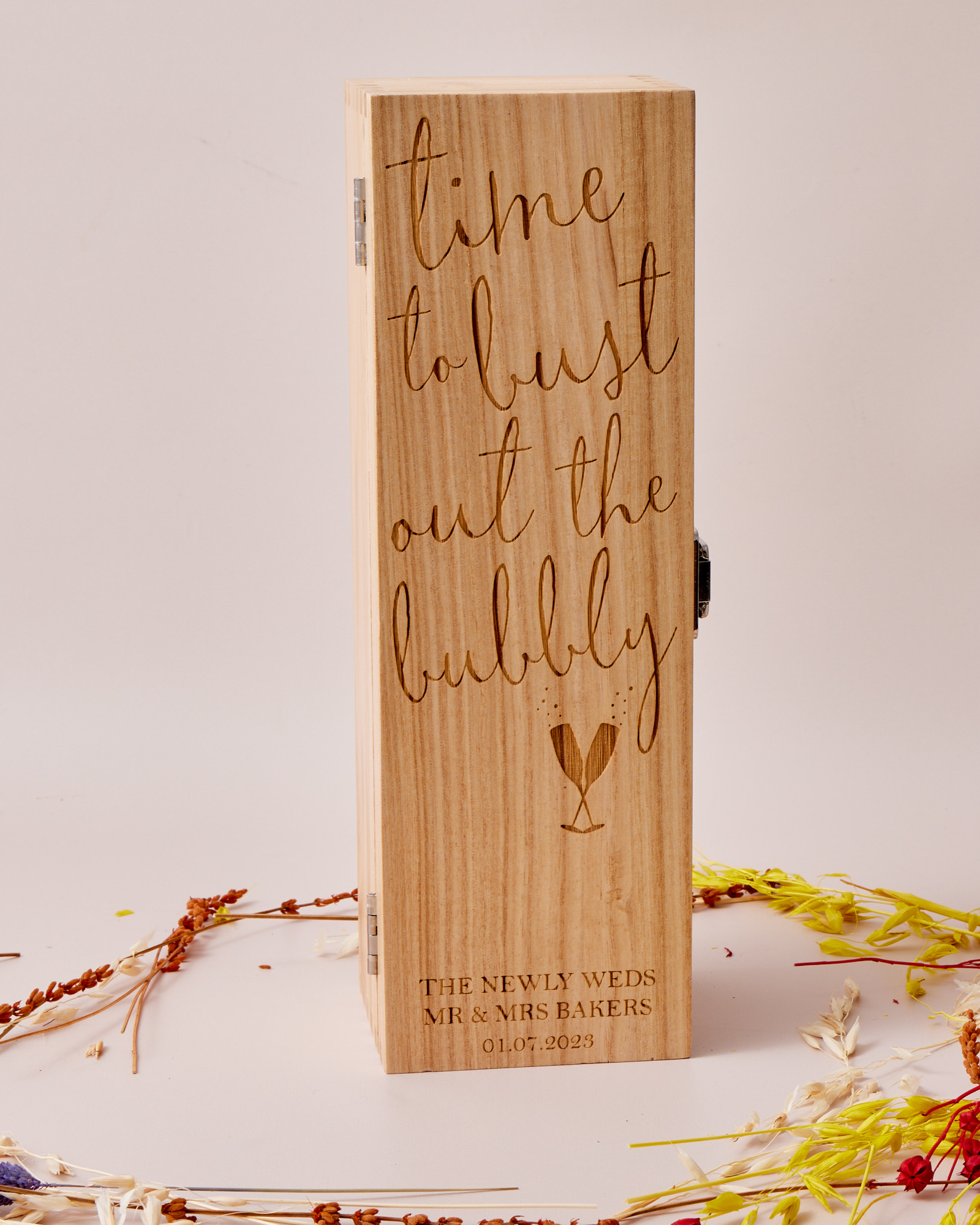 Engraved Wooden Box With Laurent-Perrier Champagne - Bust Out The Bubbly